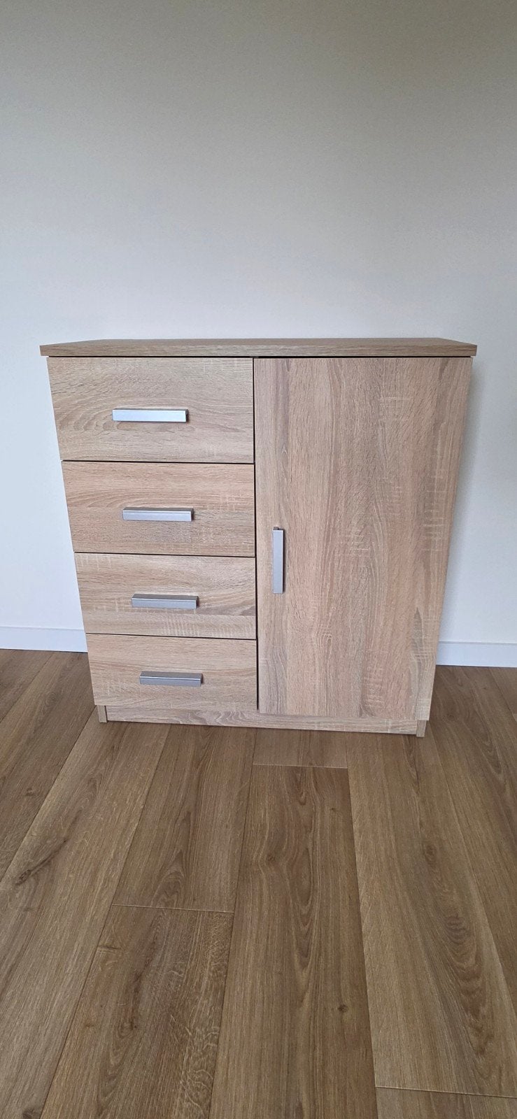 Ladekast TAPDRUP 4 lades 1 deur licht eiken kleur, Ophalen, 50 tot 100 cm, Zo goed als nieuw, 3 of 4 laden