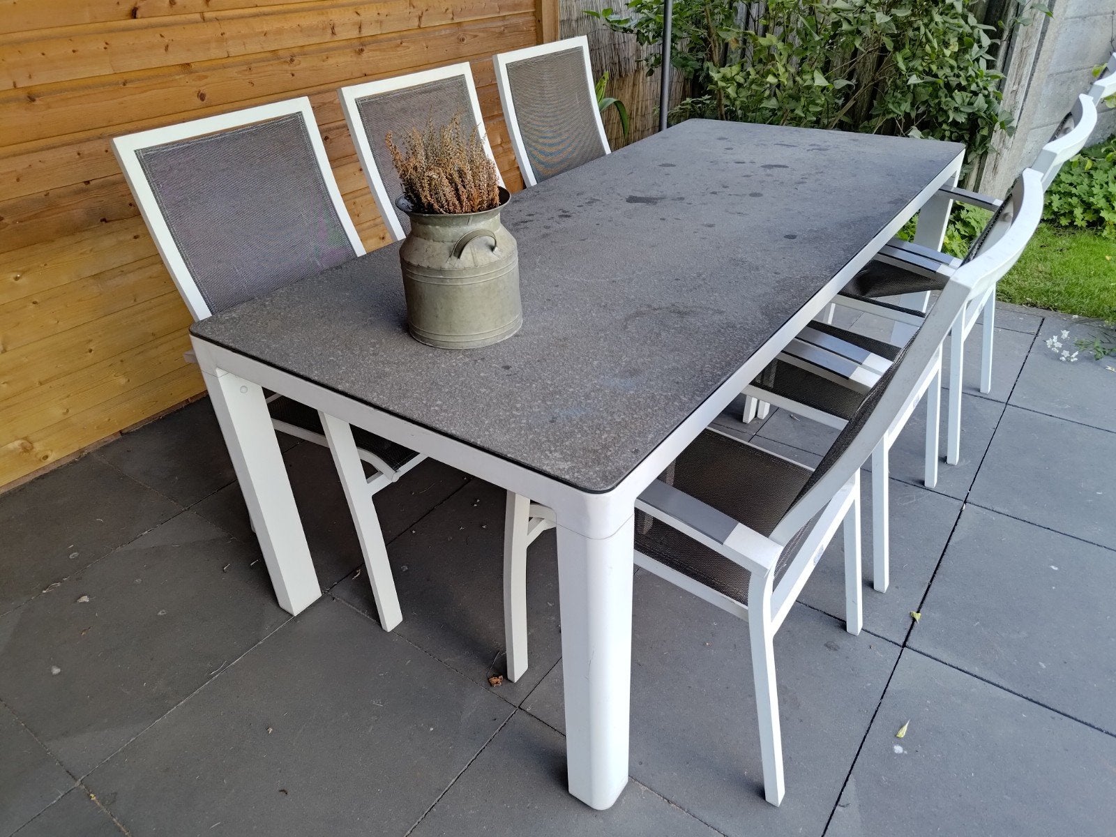 Tuintafel Fiore aluminium wit met spraystone blad, Tuin en Terras, Ophalen, Gebruikt, Rechthoekig, Aluminium