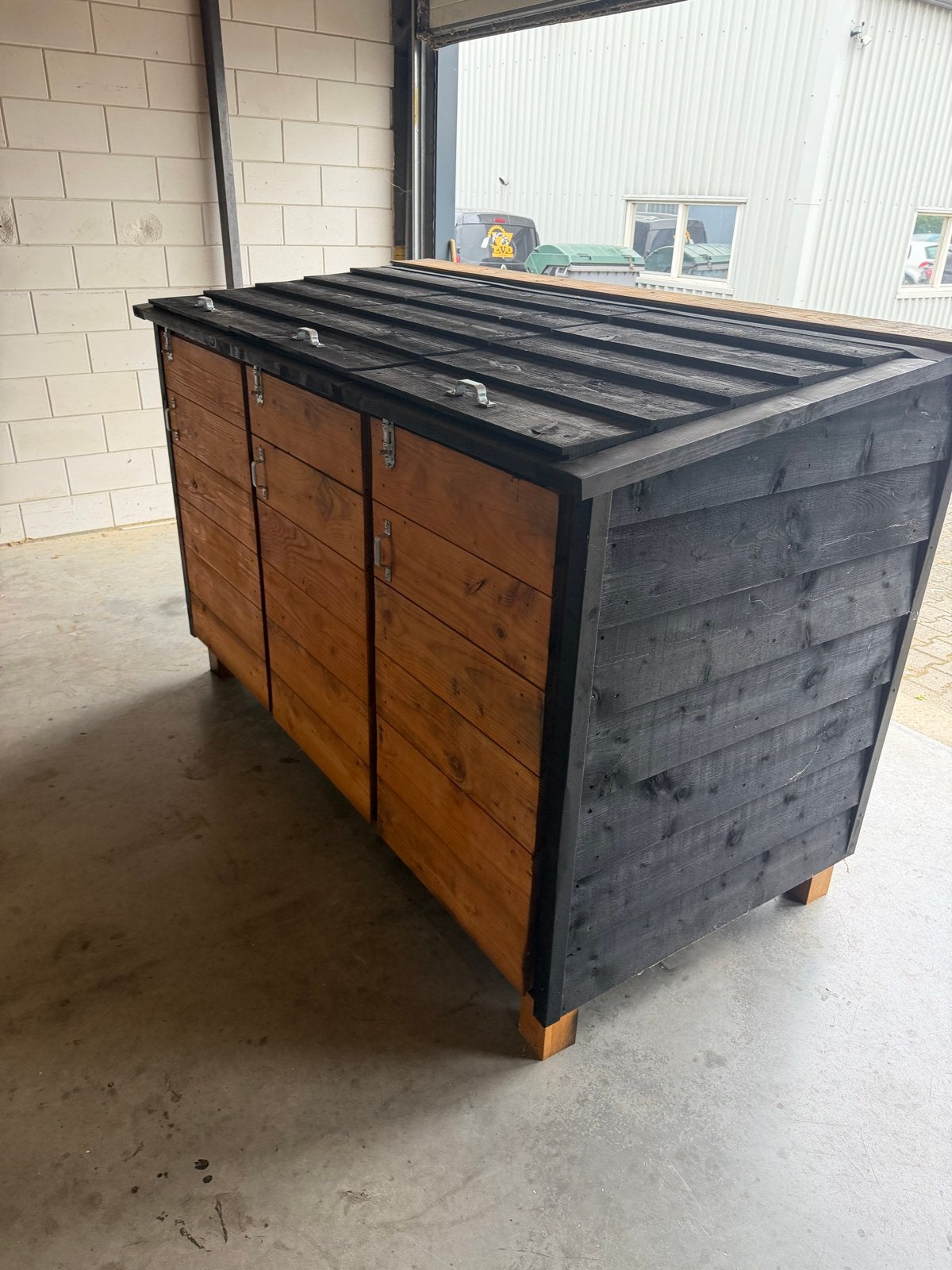 Container Ombouw voor 3 Containers - Hout, Ophalen, Nieuw, Hout, Containerberging