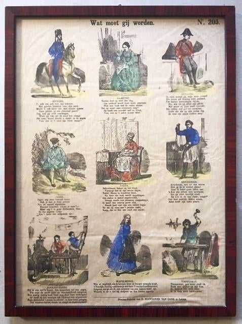 Prent Centprent Speelgoed Beroepen Van Goor Leiden, Antiek en Kunst, Kunst | Etsen en Gravures, Dagelijks leven, 1800 - 1899, 43 cm