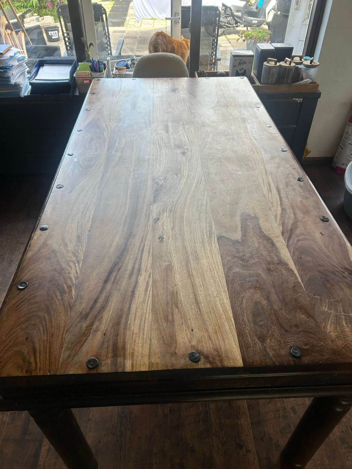 Robuuste houten eettafel - 185x90x80 cm, Ophalen, Gebruikt, 50 tot 100 cm, 150 tot 200 cm