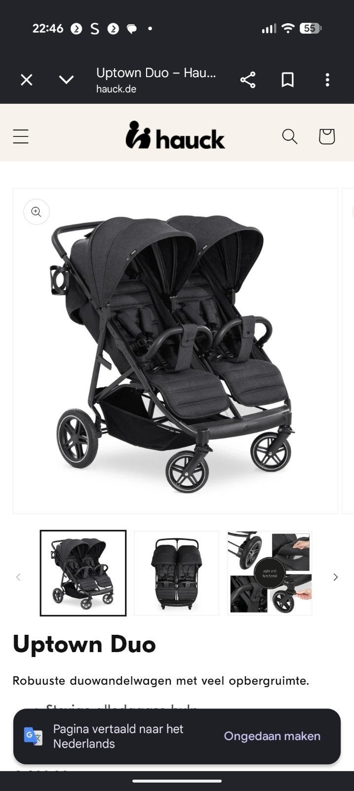 Duo kinderwagen/buggy, Uptown duo Hauck, Kinderen en Baby's, Kinderwagens en Combinaties, Zo goed als nieuw, Kinderwagen, Overige merken