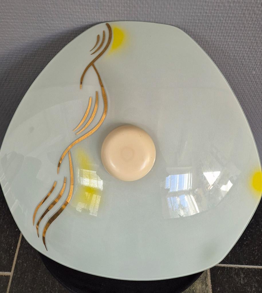 Retro Art Deco glazen schaallamp - plafonniere mid century, Ophalen of Verzenden