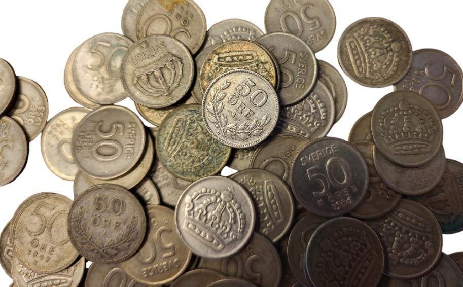 Zweden Lot 50 zilveren 50 ore, Ophalen of Verzenden, Zilver