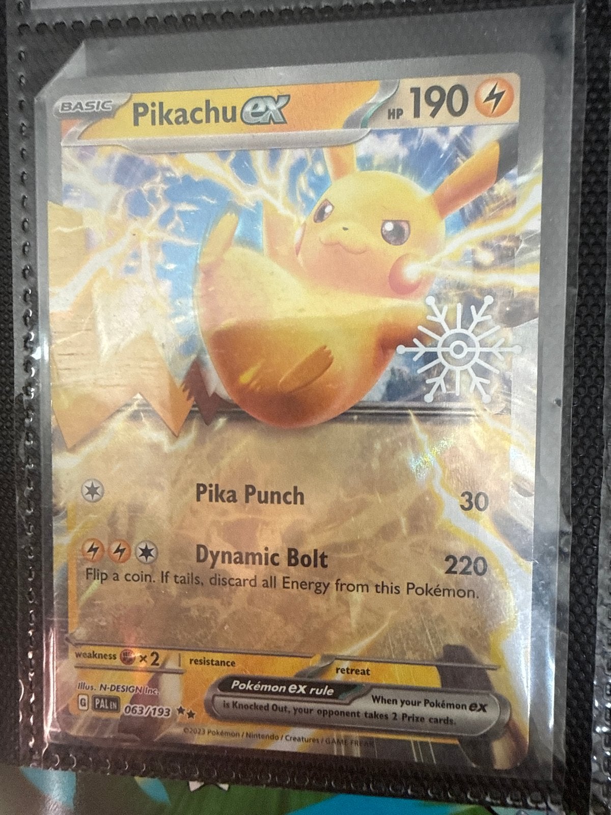 Pikachu ex Pokémon kaart (PALIN 063/193), Ophalen of Verzenden, Zo goed als nieuw, Losse kaart
