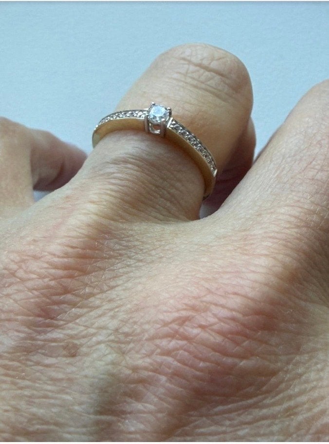 Blush ring 14k geelgoud met witgoud en zirkonia's, Met kristal, Ophalen of Verzenden, Zo goed als nieuw, 17 tot 18