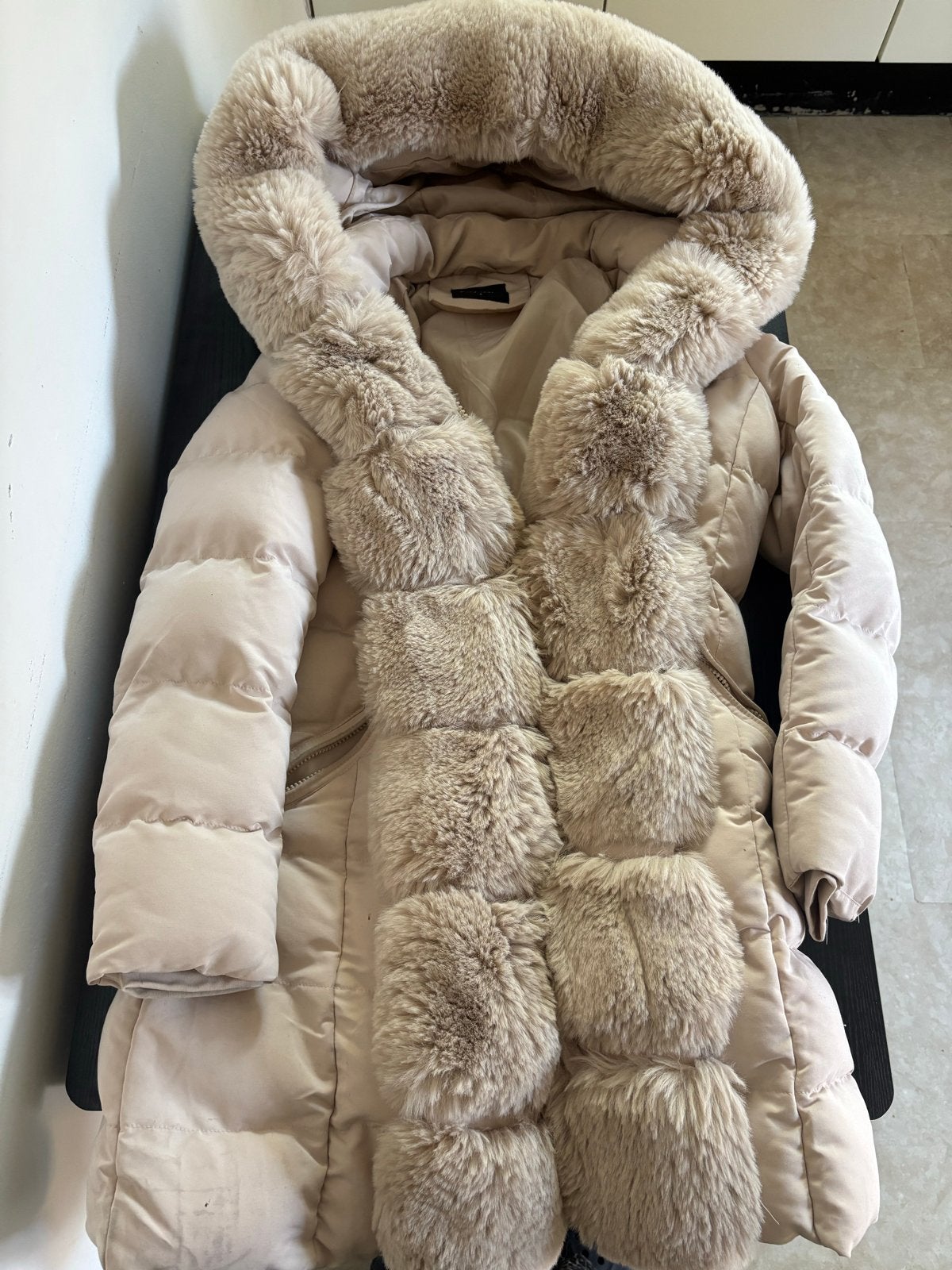 Copperose winterjas met bontkraag - Zo goed als nieuw, Ophalen of Verzenden, Zo goed als nieuw, Maat 36 (S), Beige