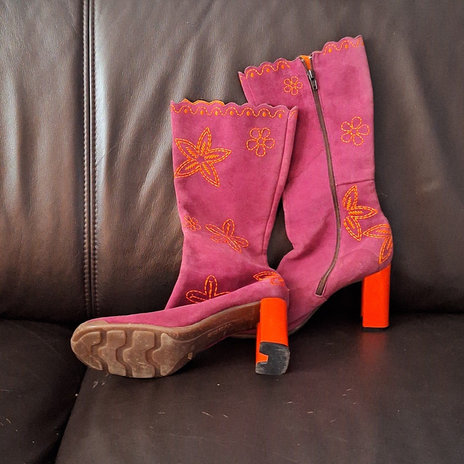 Vintage Wooz Bordeaurood Laarzen met Oranje Hak (8cm), Kleding | Dames, Ophalen of Verzenden