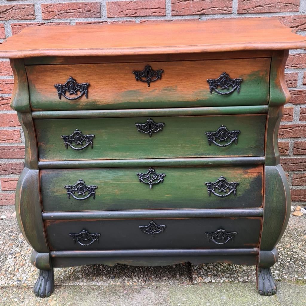 Buikkastje ladenkastje boho vintage stijl groen zwart, Huis en Inrichting, Ophalen, Brocante bohemian, 50 tot 100 cm, Zo goed als nieuw