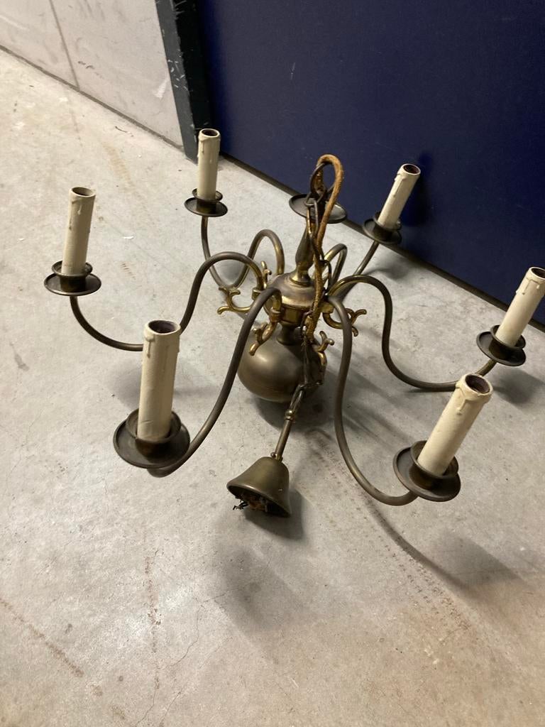 Vintage Messing Kroonluchter met 6 Lichtpunten, Antiek en Kunst, Ophalen of Verzenden