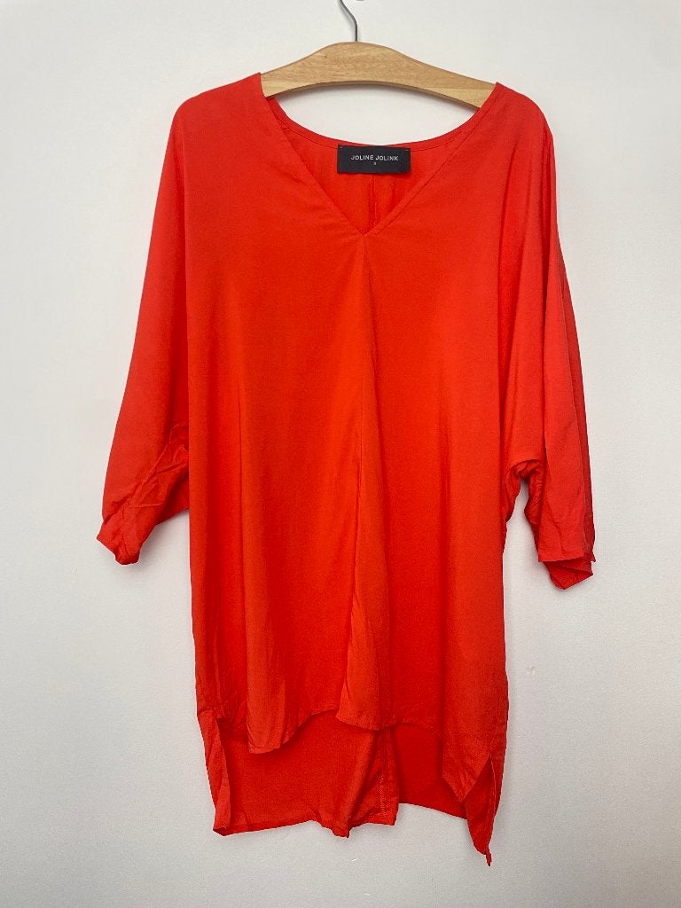 Joline Jolink oranje rode blouse top v-hals maat S, Kleding | Dames, Tops, Zo goed als nieuw, Maat 38/40 (M), Oranje, Korte mouw