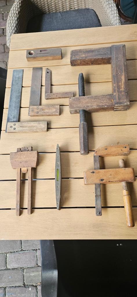 Antiek houten gereedschap lijmklem winkelhaak kruishout, Ophalen of Verzenden