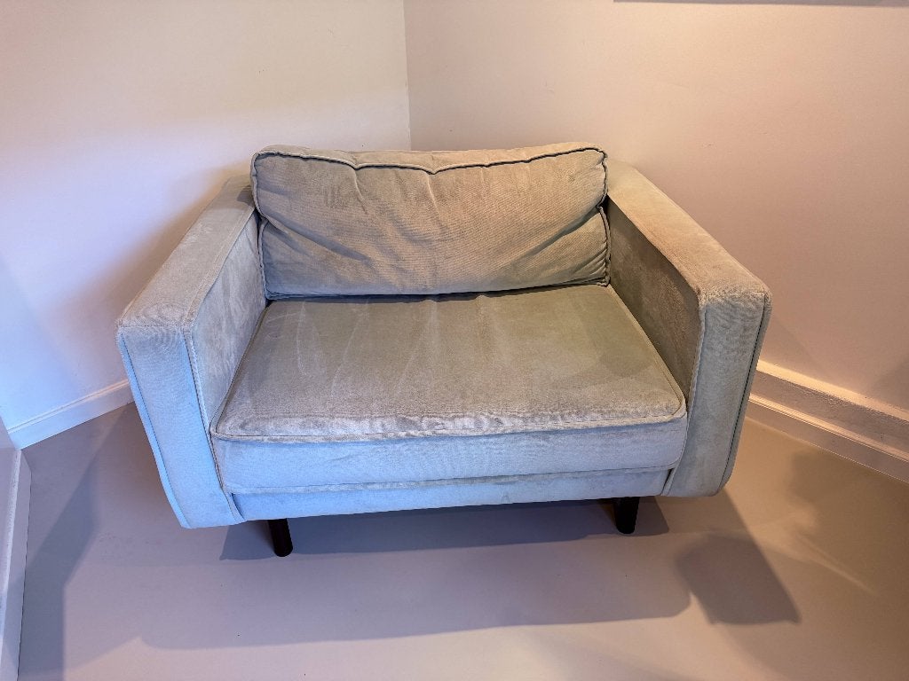 Loveseat / fauteuil in mintgroen fluweel/velours (Zitmax), Ophalen, 75 tot 100 cm, Zo goed als nieuw, 100 tot 125 cm
