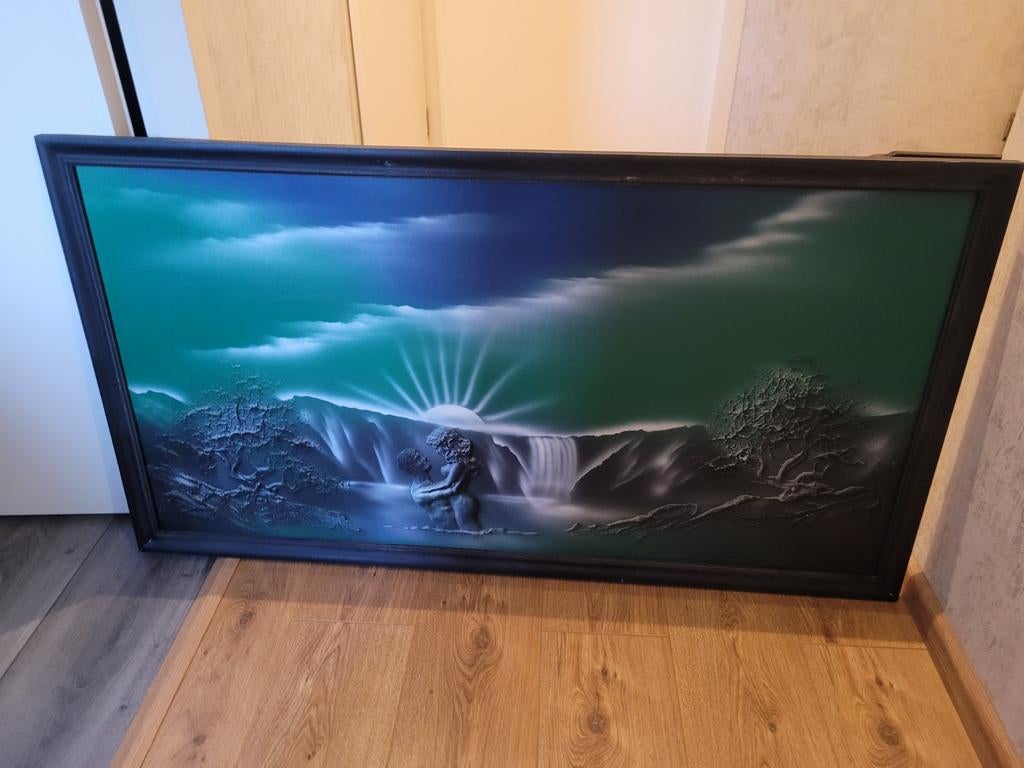 Schilderij op boord., Ophalen, Hout, 50 tot 75 cm