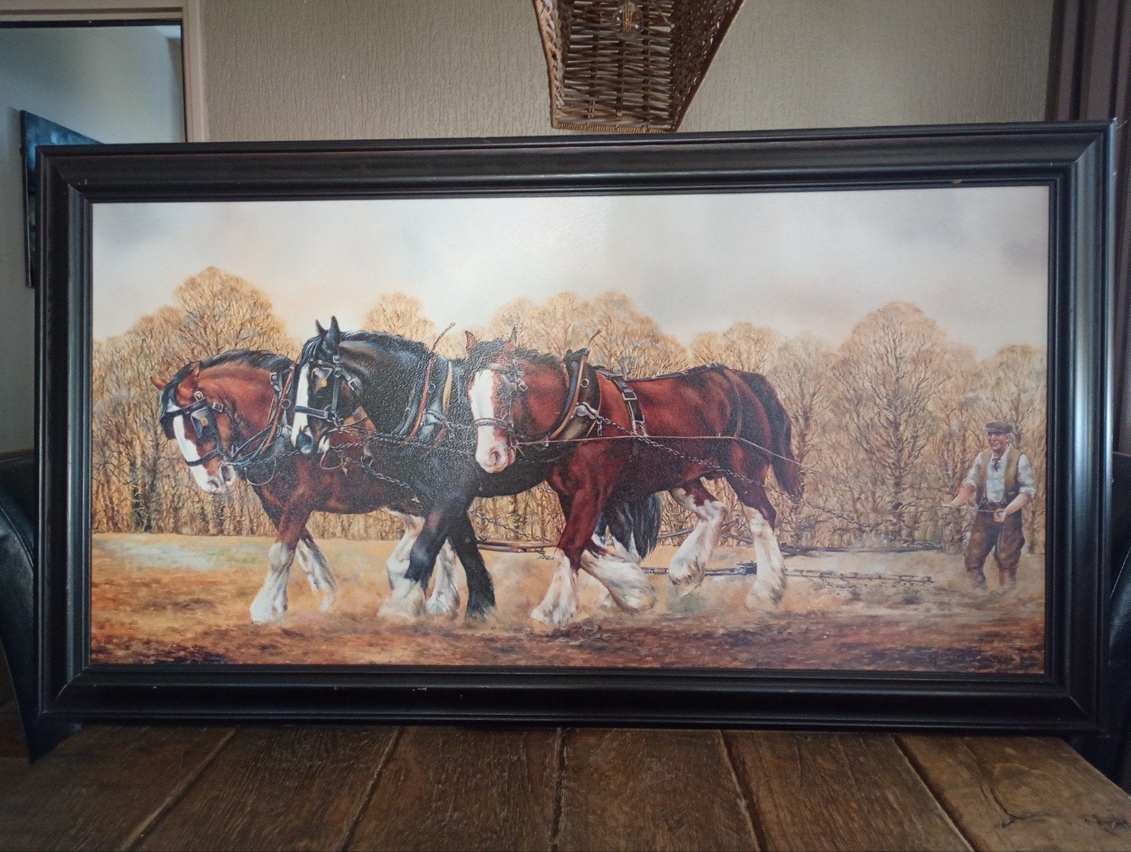 Groot schilderij van Peter Goodhall: Paarden ploegen land, Ophalen, Dieren, Overige ondergronden