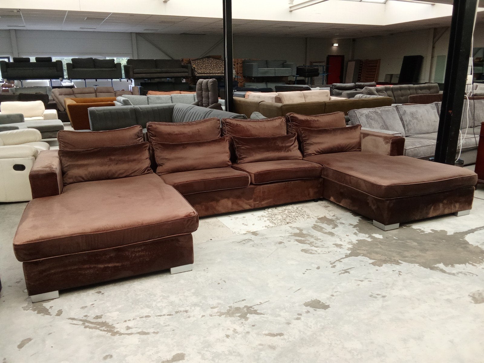 Velvet u bank - hoekbank - 370x190x190cm -gereinigd-, ., 125 cm of meer, Ophalen of Verzenden, Zo goed als nieuw