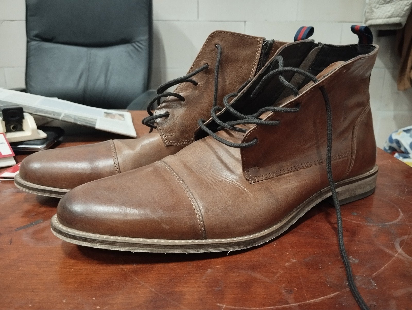 Pier One heren leren schoenen met rits - Goede staat, 44, Kleding | Heren, Bruin, Pier One, Ophalen of Verzenden, Gedragen