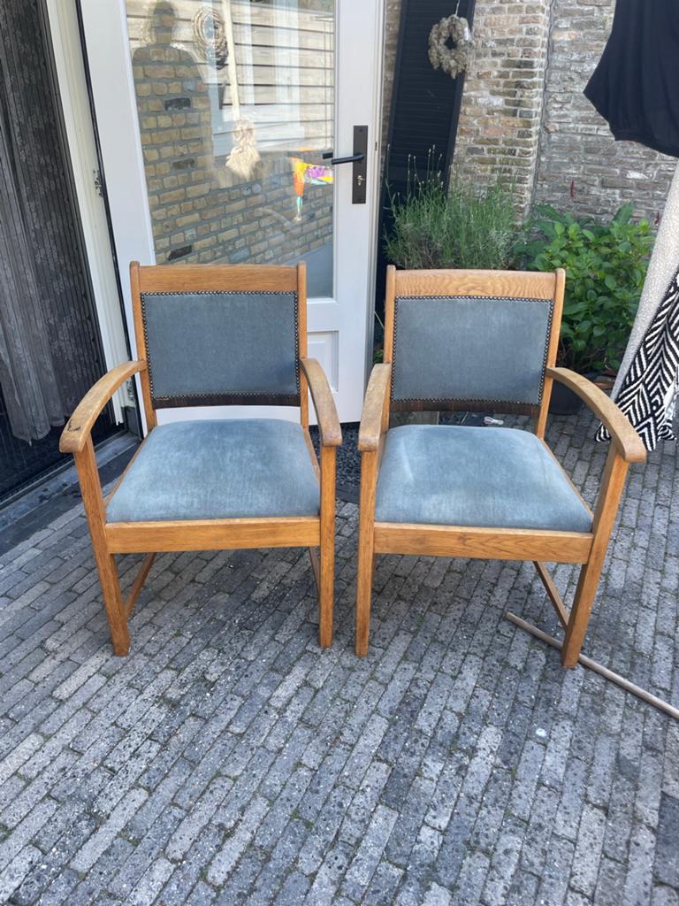 Set van 2 vintage rookstoeltjes met blauwe bekleding, Ophalen