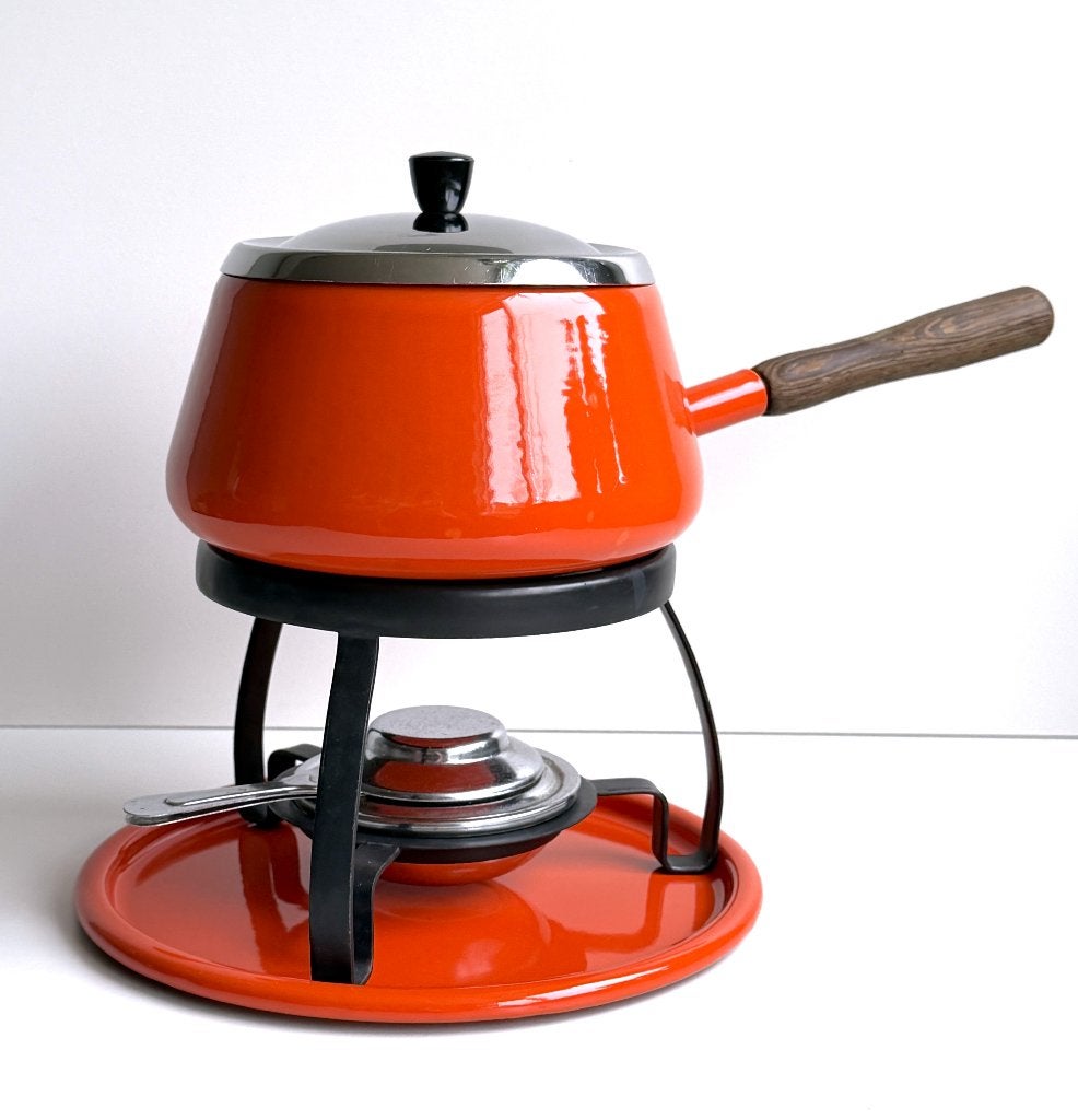 Fondue set - emaille vintage, Witgoed en Apparatuur, Fonduesets, Ophalen of Verzenden, Zo goed als nieuw, Brander, Fondueset