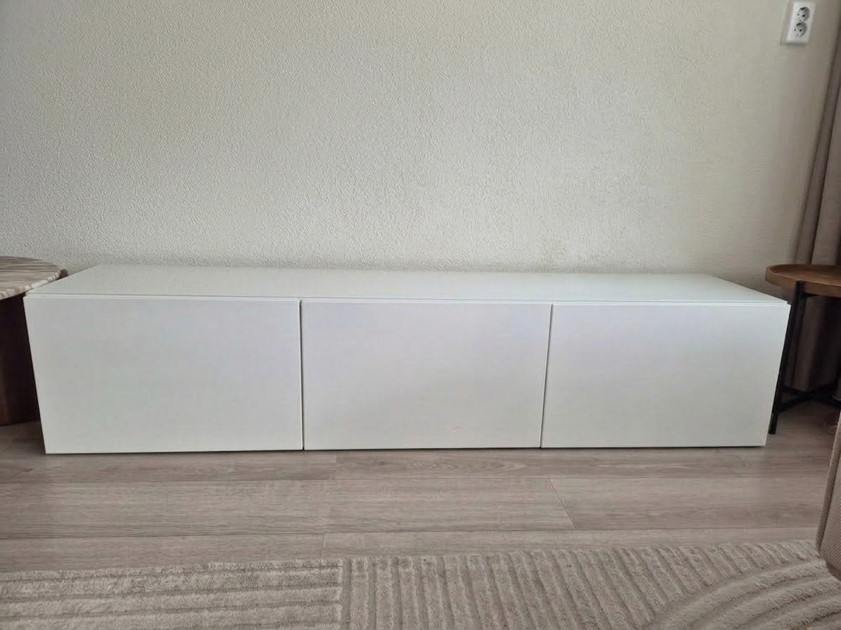 Ikea besta tv meubel wit inclusief glasplaat., Ophalen, Gebruikt, 150 tot 200 cm, Minder dan 100 cm