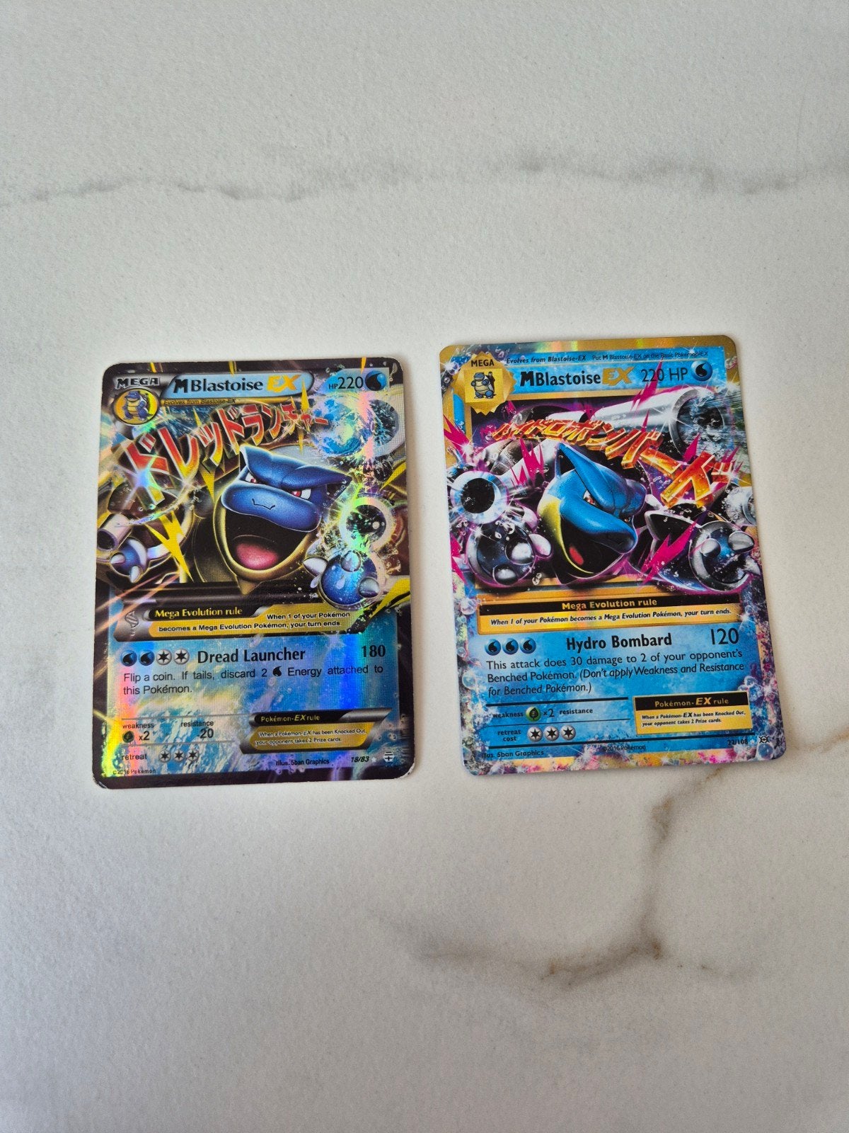 Pokémon M Blastoise EX Kaarten (2 stuks), Ophalen of Verzenden, Gebruikt, Meerdere kaarten, Foil