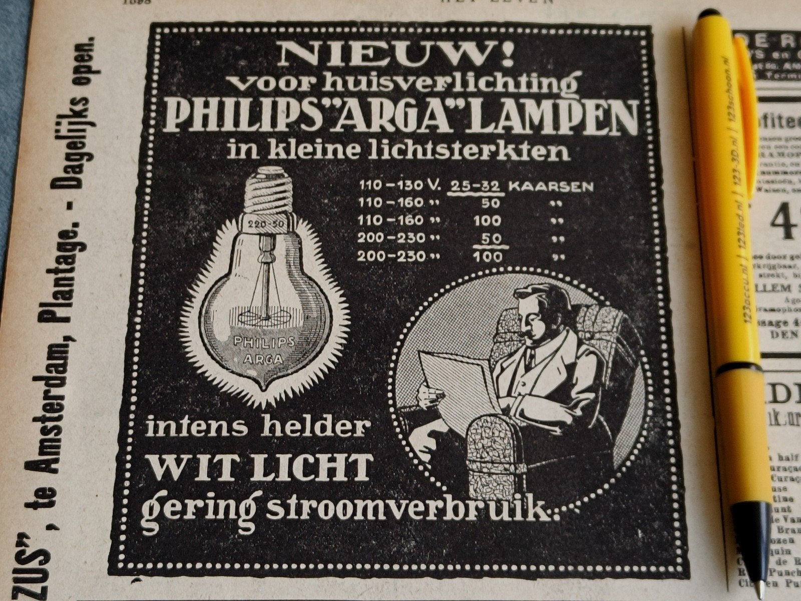 1916, PHILIPS RECLAME " ARGA" LAMPEN., Ophalen of Verzenden, Gebruikt