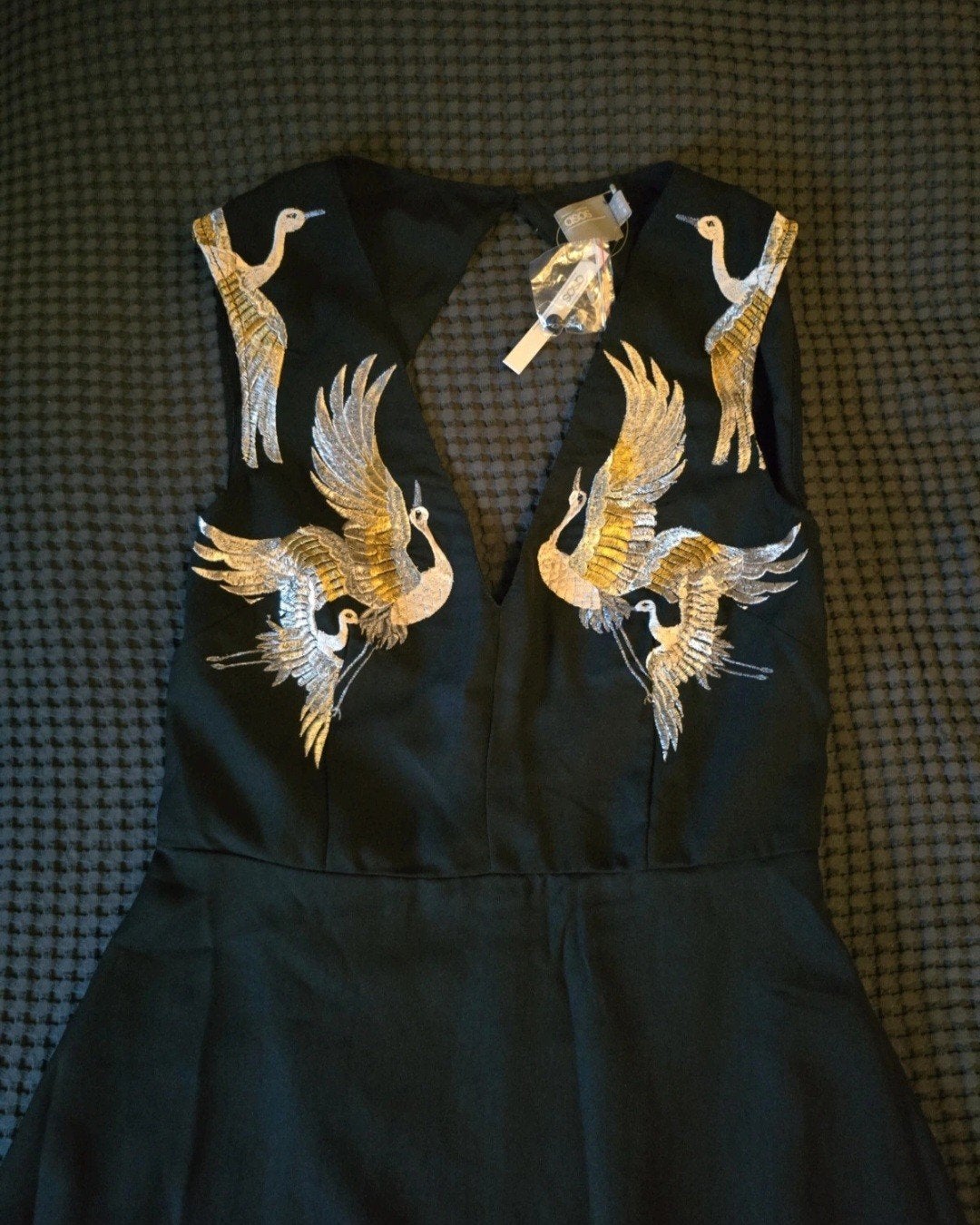 ASOS jurk maat 40 met kraanvogel borduursel, Maat 38/40 (M), ASOS, Zwart, Nieuw