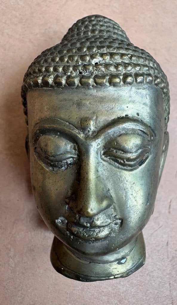 Klein oud Boeddha hoofdje, messing, 8 cm, Ophalen of Verzenden