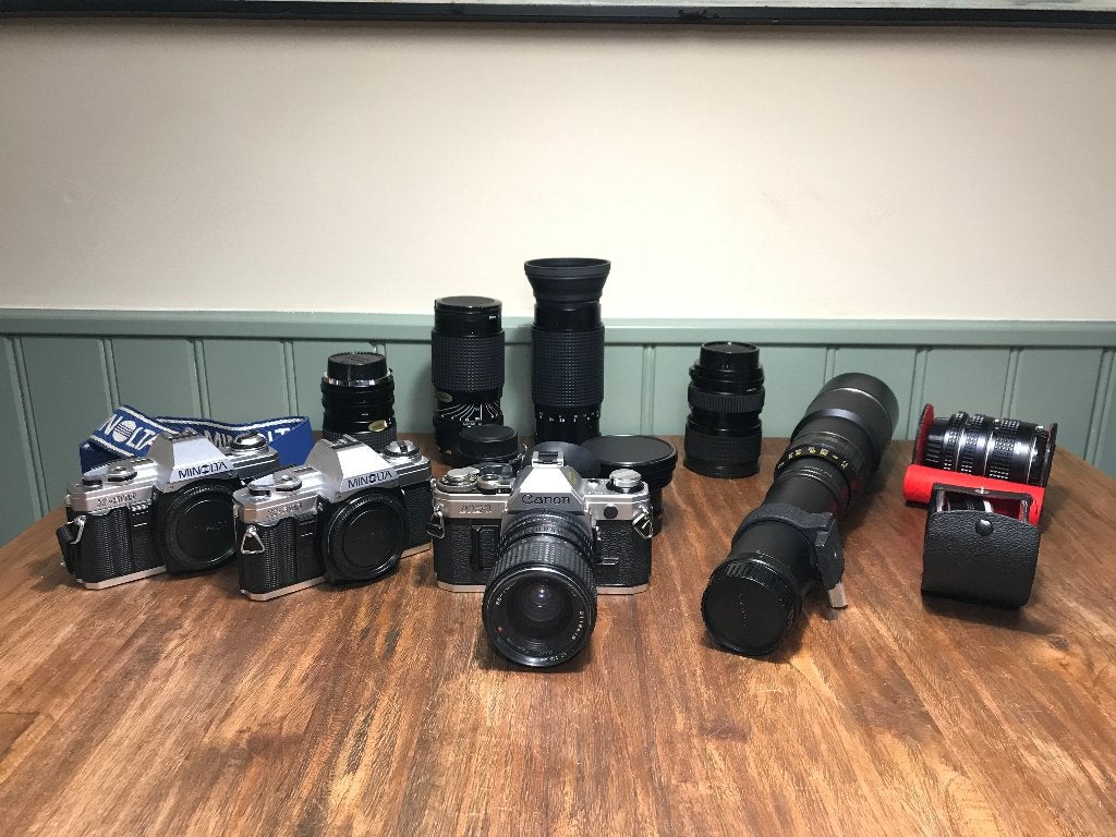 Canon AE-1, 2 x Minolta X-300, Tokina lenses set, Ophalen, Gebruikt, Spiegelreflex, Canon