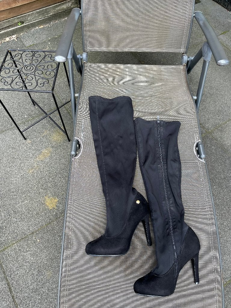 Zwarte overknee laarzen met hoge hak, Kleding | Dames, Hoge laarzen, Zwart, Ophalen of Verzenden, Onbekend