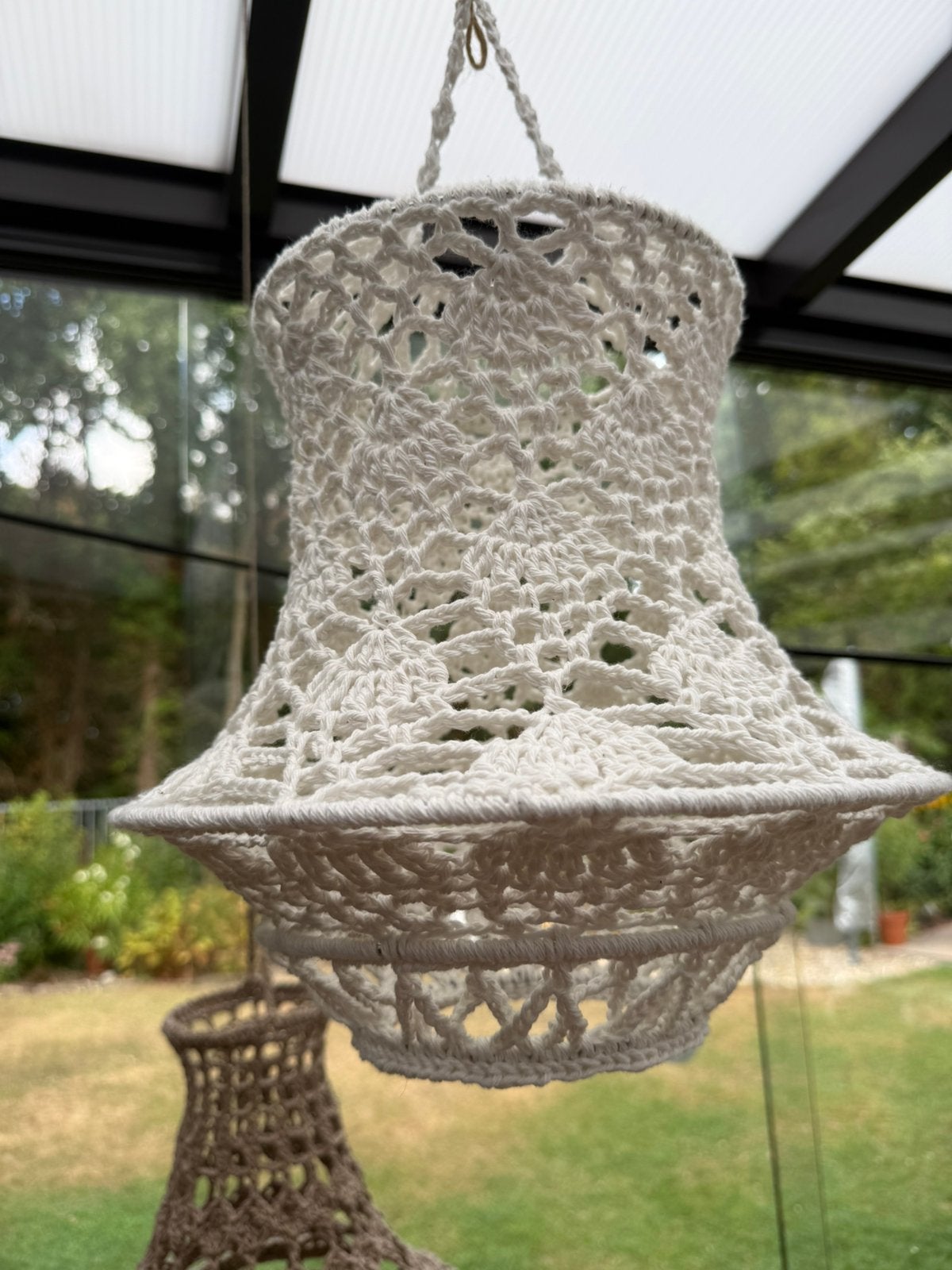 Handgemaakt gehaakte lampion barbante M ivoorwit, Huis en Inrichting, Lampen | Hanglampen, Ophalen of Verzenden, Nieuw, Natuurlijk materiaal