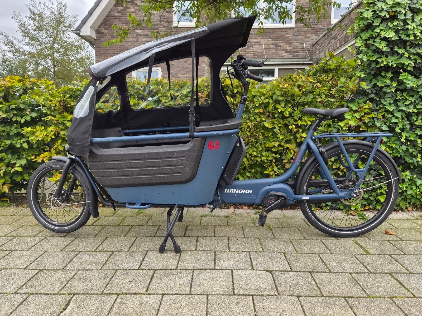 Winora elektrische bakfiets met regentent., Zo goed als nieuw, 2 kinderen, Elektrisch, Schijfrem