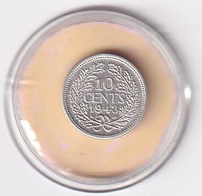 10 Cent 1943 EP  Zeer Fraai, Postzegels en Munten, Munten | Nederland, Verzenden, Zilver, 10 cent, Koningin Wilhelmina