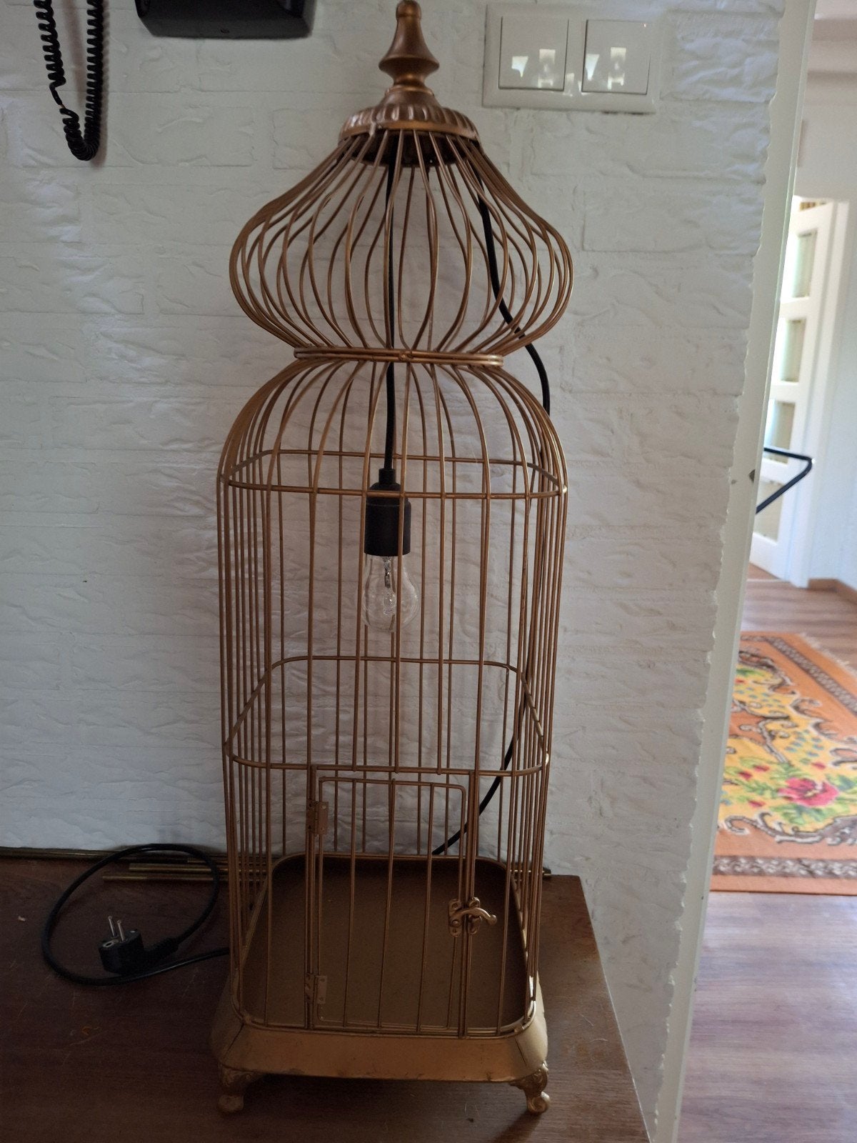 Gouden vogelkooi lamp - Unieke sfeerverlichting, Huis en Inrichting, Overige merken, E27 (groot), Zo goed als nieuw, Goud