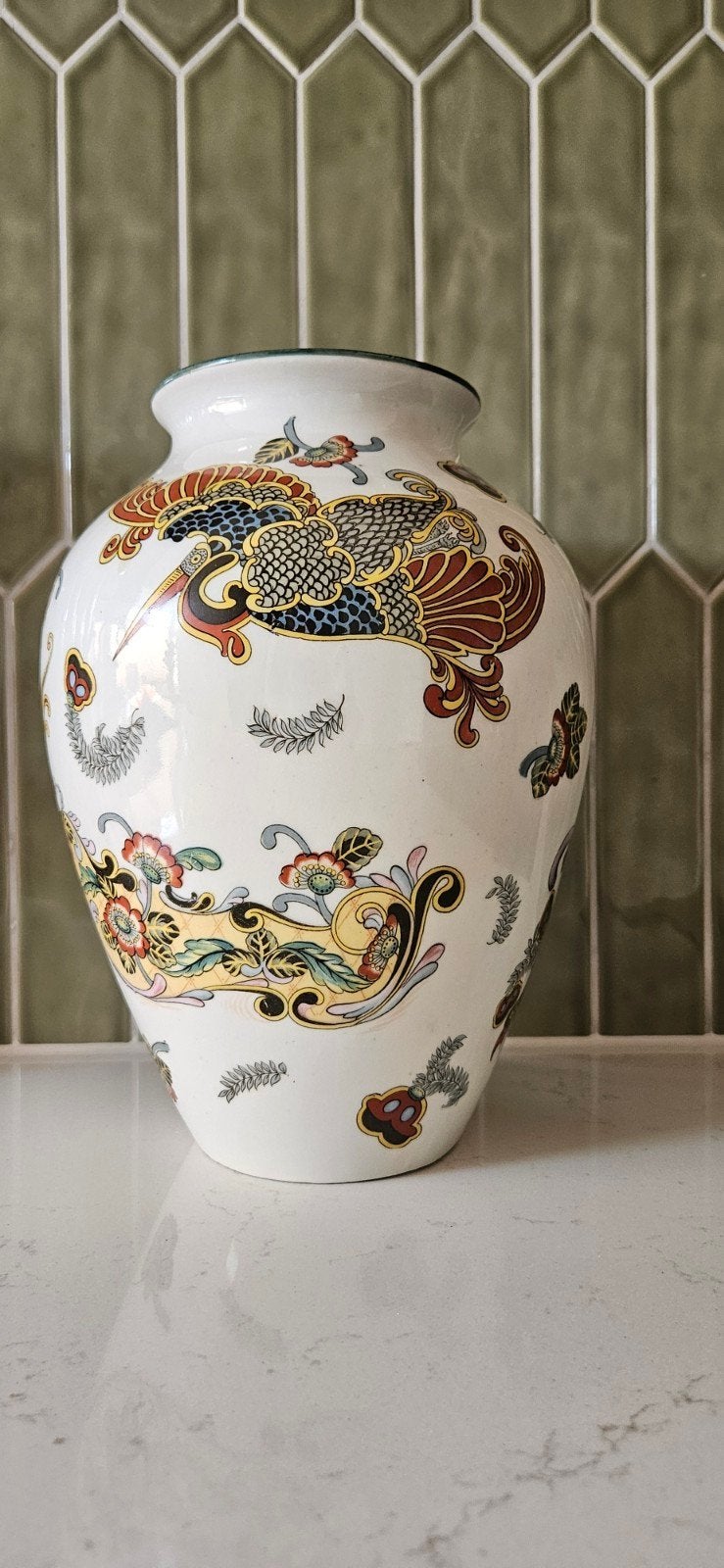 Vintage Chinese Porseleinen Vaas met Feniks/Paradijsvogel, Ophalen