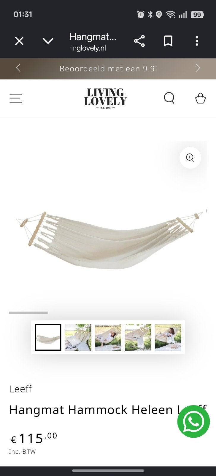 Nieuwe Leeff Hangmat Hammock Heleen L - Ongebruikt, Tuin en Terras, Hangmatten, Ophalen of Verzenden, Nieuw, Meerpersoons, Binnen