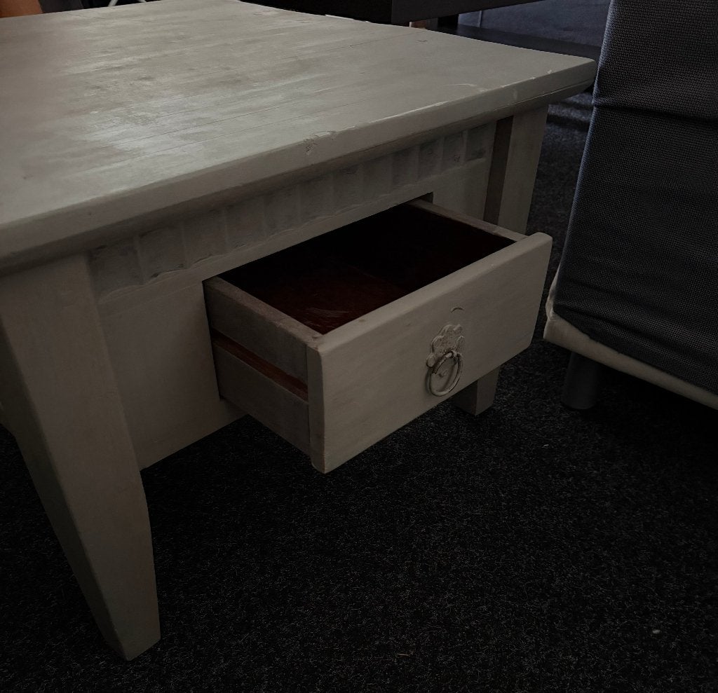 Vintage Huten Bijzettafel Met Lade | Zeer Stevig, Ophalen, Minder dan 45 cm, Gebruikt, 55 tot 75 cm