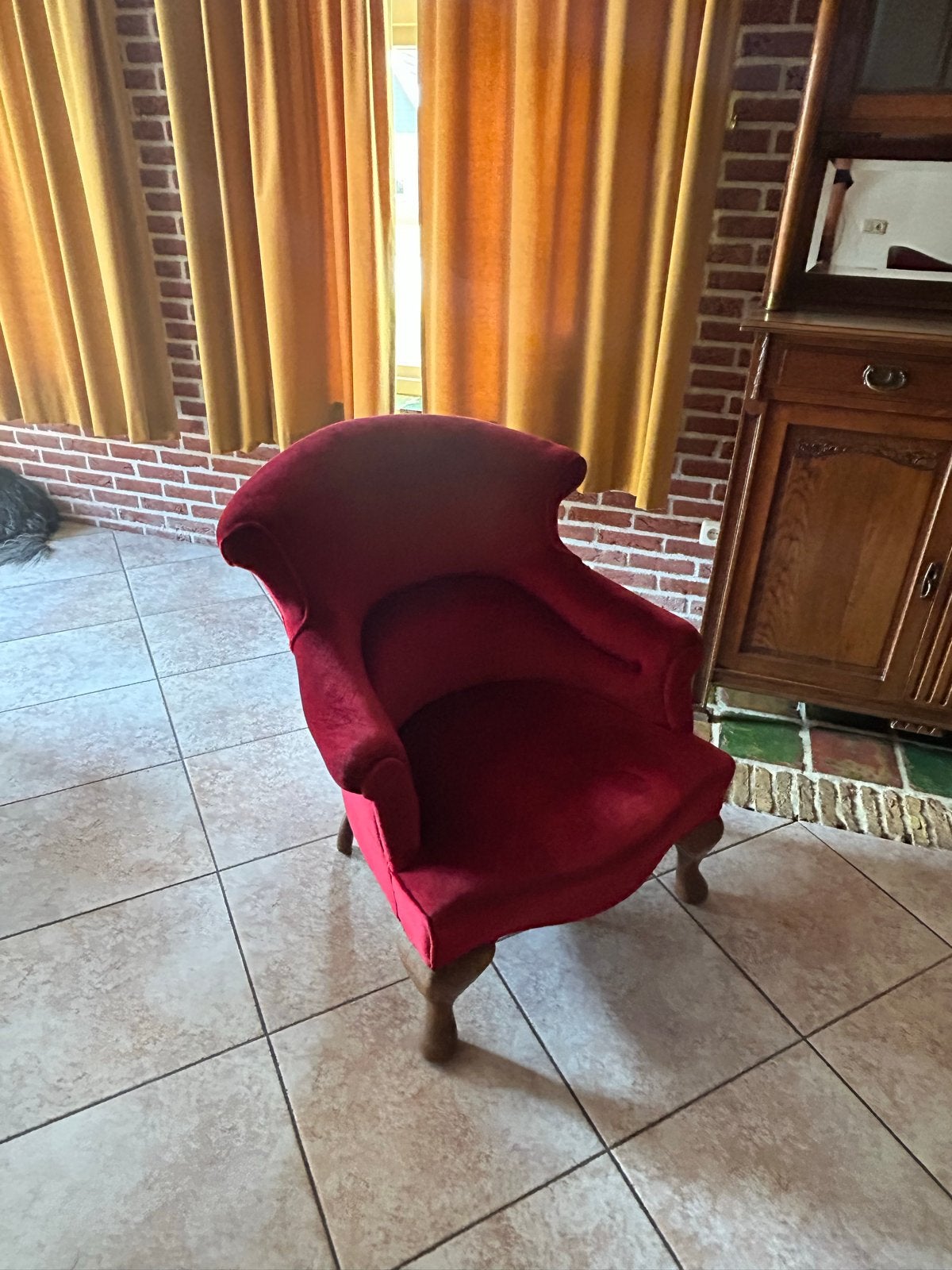 Vintage rode fluwelen fauteuil, Ophalen
