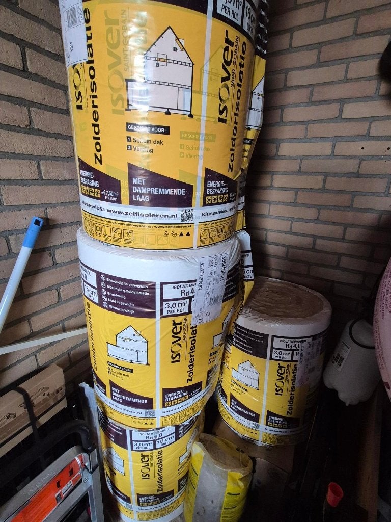 Isover glaswol complete set - zolder 500x60cm,dikte 16cm, 12 cm of meer, Nieuw, 15 m² of meer, Glaswol