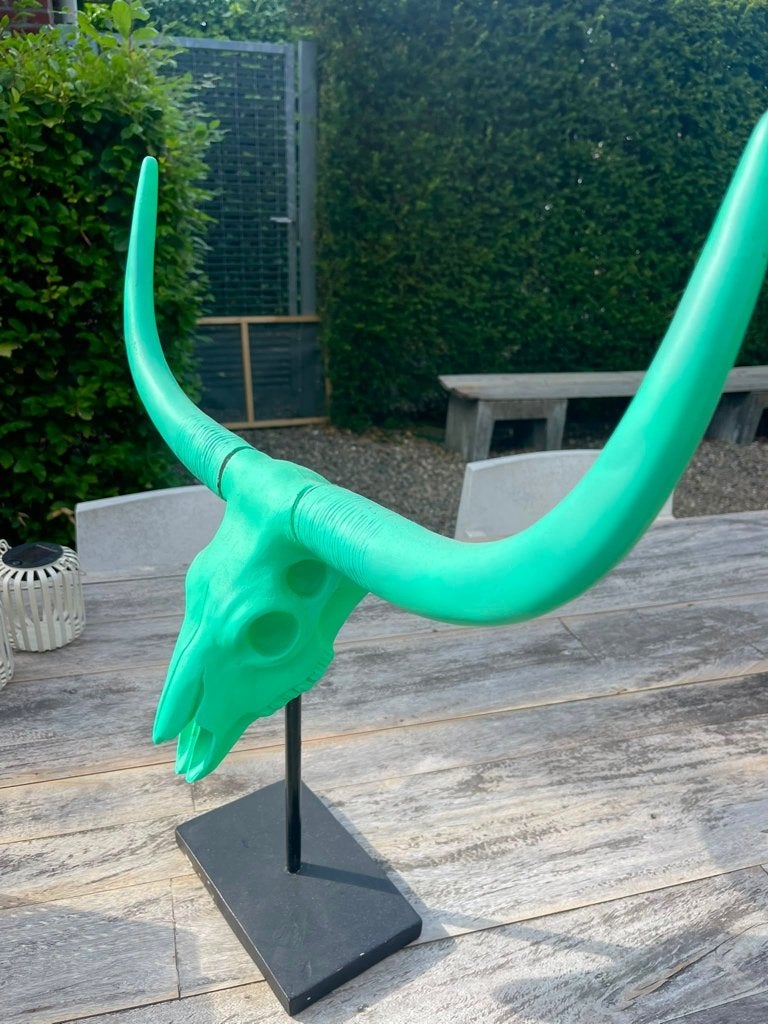 XL Decoratieve Longhorn/Buffelschedel op standaard – Uniek, Antiek en Kunst, Ophalen, Kunststof, 50 - 100 cm, Beeld