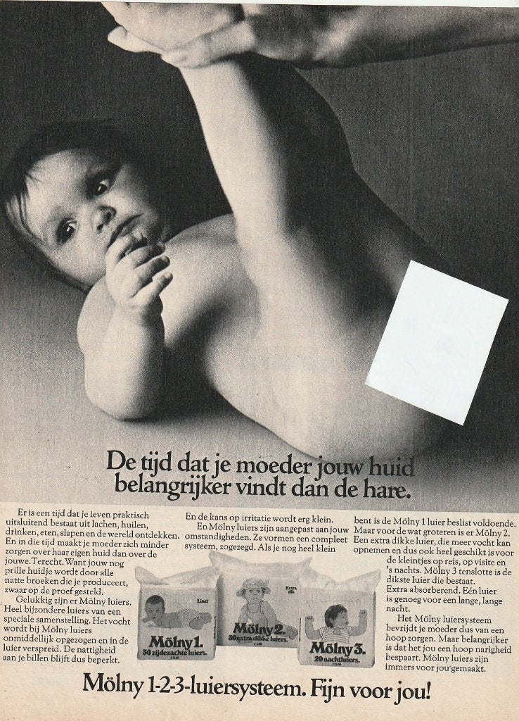 Retro reclame 1973 Mölny baby luiers de belangrijkste huid, Verzenden, Overige typen