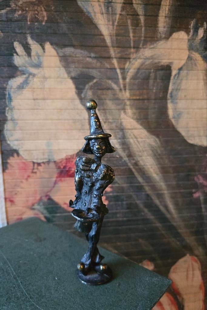 Bronzen beeldje clown met hoed, Ophalen of Verzenden