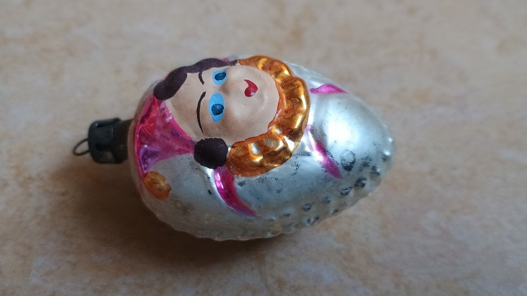 Zeldzame glazen antieke relief kerstbal harlekijn + bobbels, Ophalen of Verzenden, Gebruikt