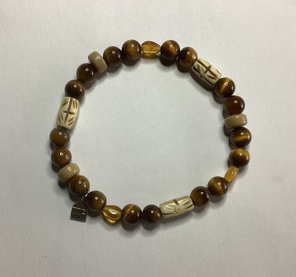 Elastische Tijgeroog kralenarmband, Overige materialen, Bruin, Verzenden, Zo goed als nieuw