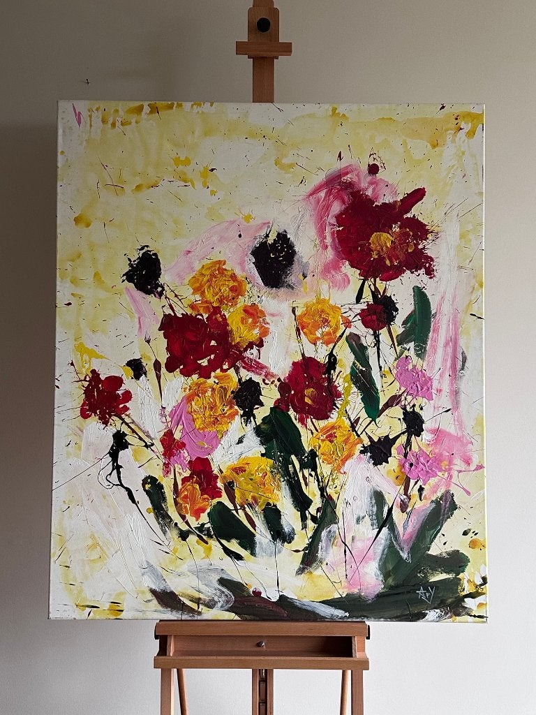 Arvy bloemen schilderij acryl, Ophalen, Gesigneerd