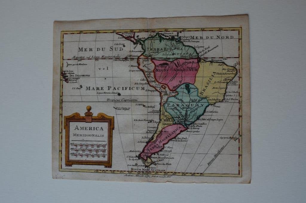 ZUID-AMERIKA Kopergravure Landkaart 1795 M.A. LOTTER E12, Antiek en Kunst, Verzenden, Cartografie, 19 cm, Gravure