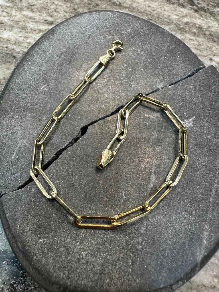 14k Gouden Papierclip Armband Unisex, Sieraden, Tassen en Uiterlijk, Armbanden, Nieuw, Ophalen of Verzenden, Met bedels of kralen