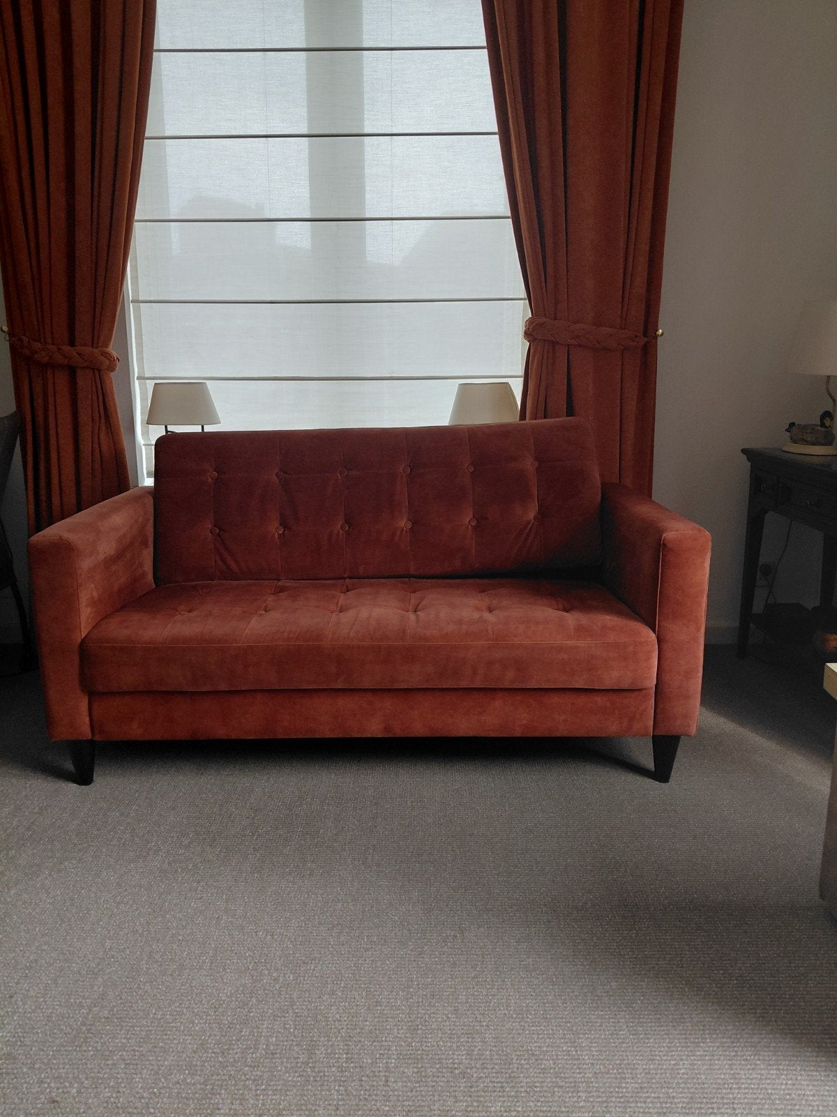 Bank tweezitter, kleur Terra., Ophalen, Gebruikt, Minder dan 75 cm, 150 tot 200 cm
