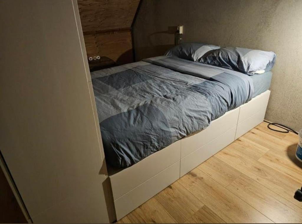 IKEA Platsa  bed 140cm met lades - Zo goed als nieuw, Ophalen, Wit, Tweepersoons, 140 cm