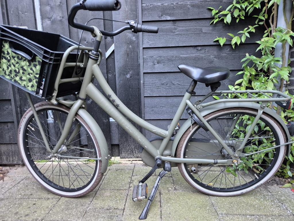 Cortina U4 24" meisjes fiets / legergroen mat, Ophalen, Terugtraprem, Cortina U4 transportfiets, Versnellingen